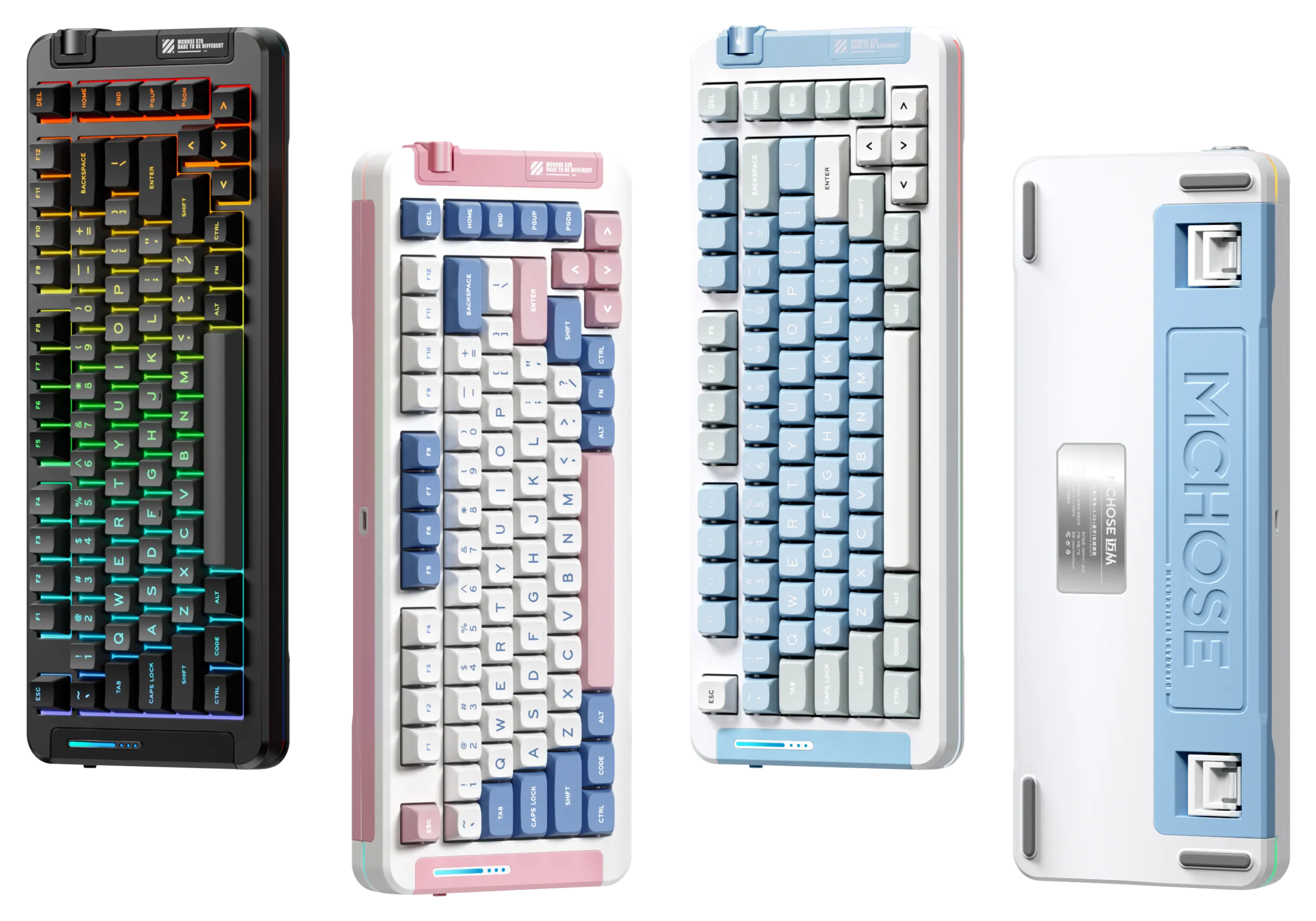 MCHOSE X75 RGB Hot-Swappable 75% Layout 三模無線機械鍵盤 (風信子軸) - Pink and Blue 粉雪海域色