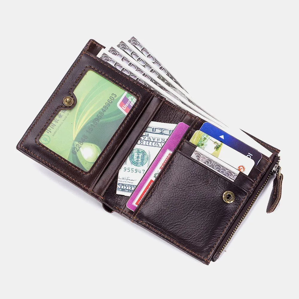 Men Bifold Leather Wallets Hasp Short Large Capacity Coin Purse Card Holder Cowhide