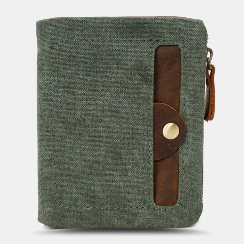 Men Canvas Vertical Short Wallets Casual Waterproof Multi-card Slot Card Holder Coin Purse Money Clip