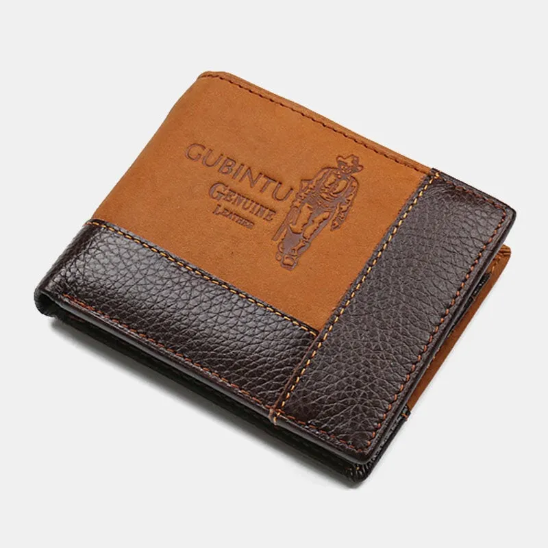 Men First Layer Cowhide 8 Card Slots Case Retro Bifold Short Splicing Wallet Money Clip Coin Purse