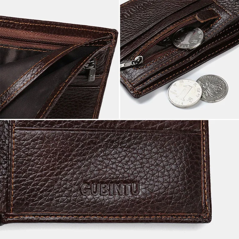 Men First Layer Cowhide 8 Card Slots Case Retro Bifold Short Splicing Wallet Money Clip Coin Purse