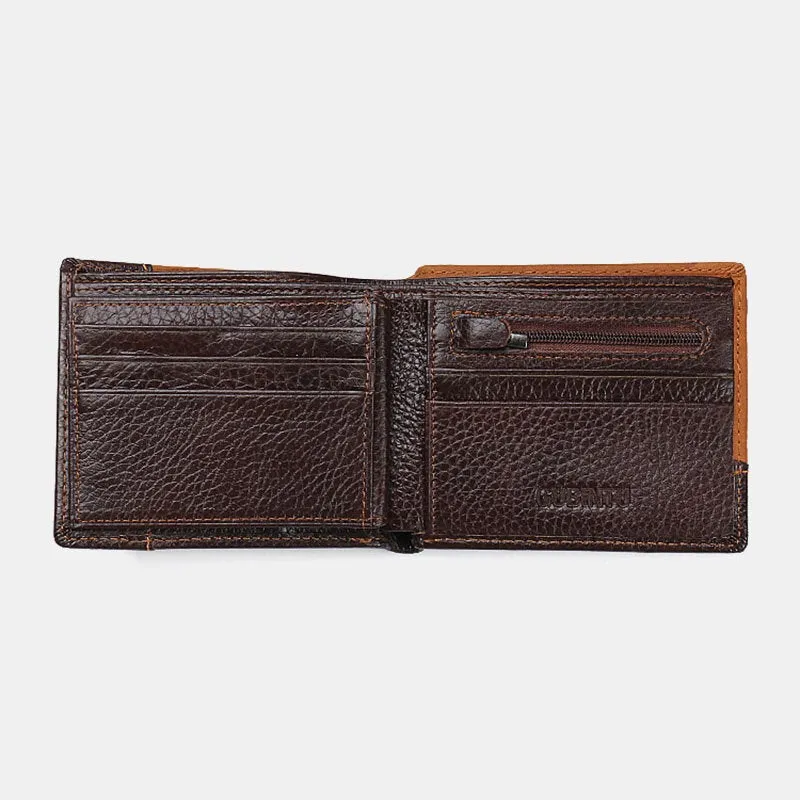 Men First Layer Cowhide 8 Card Slots Case Retro Bifold Short Splicing Wallet Money Clip Coin Purse