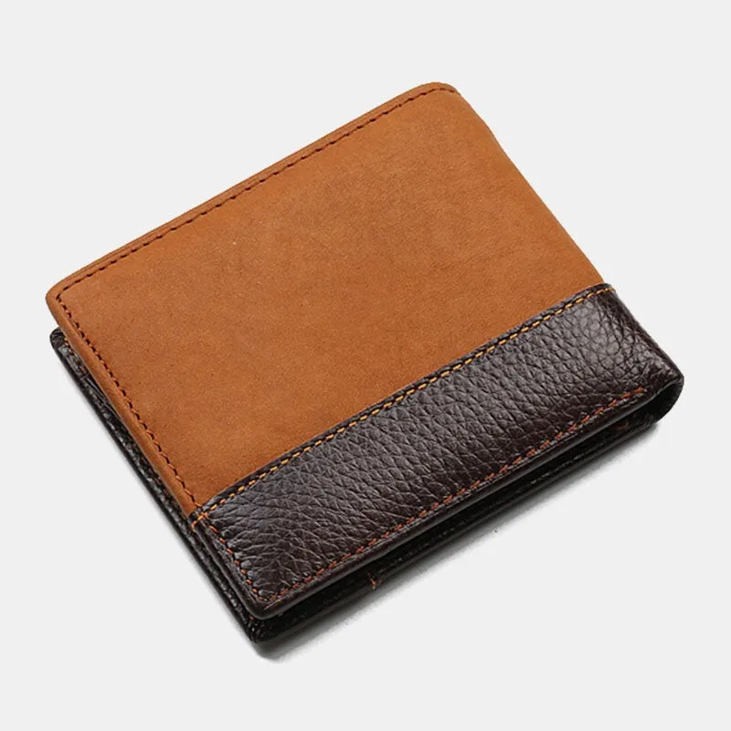 Men First Layer Cowhide 8 Card Slots Case Retro Bifold Short Splicing Wallet Money Clip Coin Purse