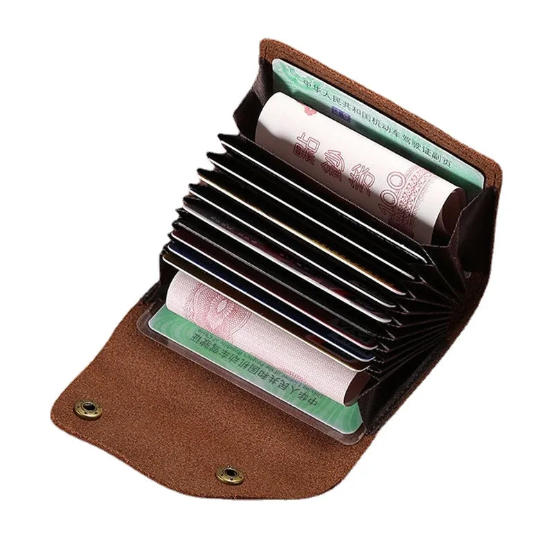 Men Genuine Leather Multi-card Slot Card Holder Retro Large Capacity Organ Case Money Clip Wallets