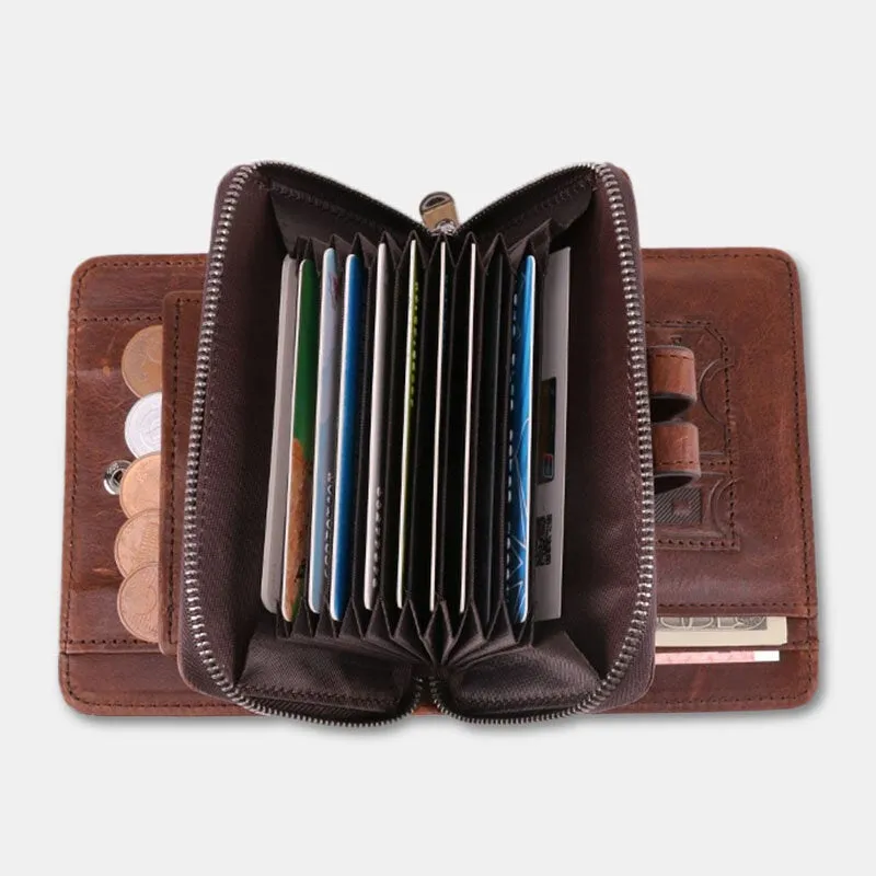 Men Short Bifold RFID Anti-magnetic Wallet Multifunction Genuine Leather Multi-card Slot Card Holder Coin Purse Organ Wallet