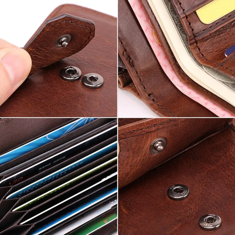 Men Short Bifold RFID Anti-magnetic Wallet Multifunction Genuine Leather Multi-card Slot Card Holder Coin Purse Organ Wallet