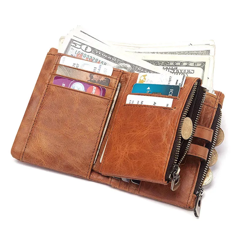 Men's Leather Bi-Fold Wallet RFID Blocking