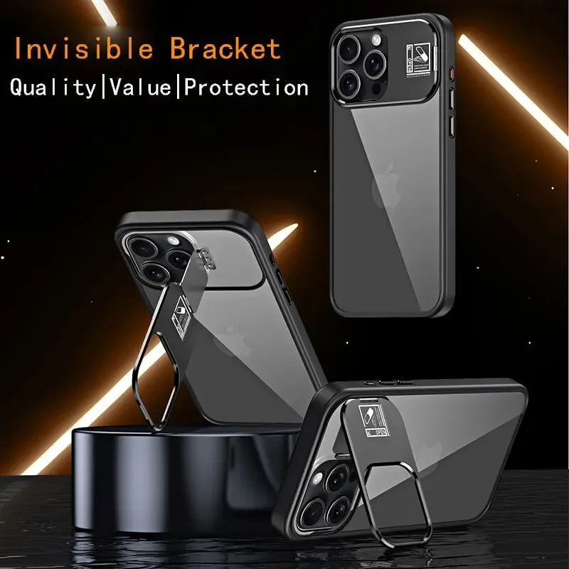 Metal Frame Holder Phone  Case With Lens Ring Stand For iPhone