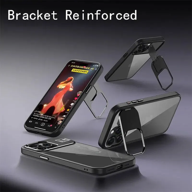 Metal Frame Holder Phone  Case With Lens Ring Stand For iPhone