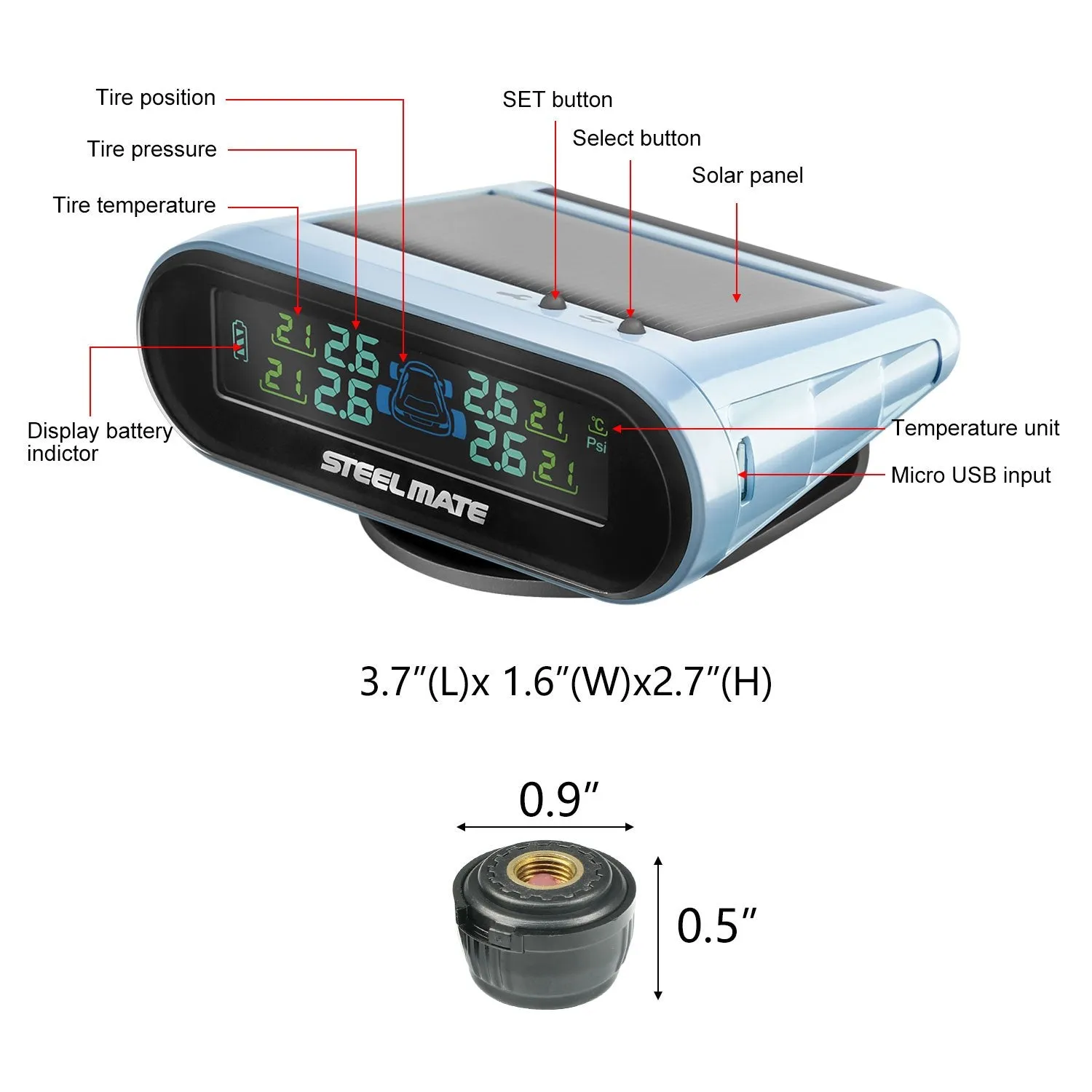 Mini One-s Blue Multi-Function Tire Pressure Monitoring System Auto Backlight Sleep Awake