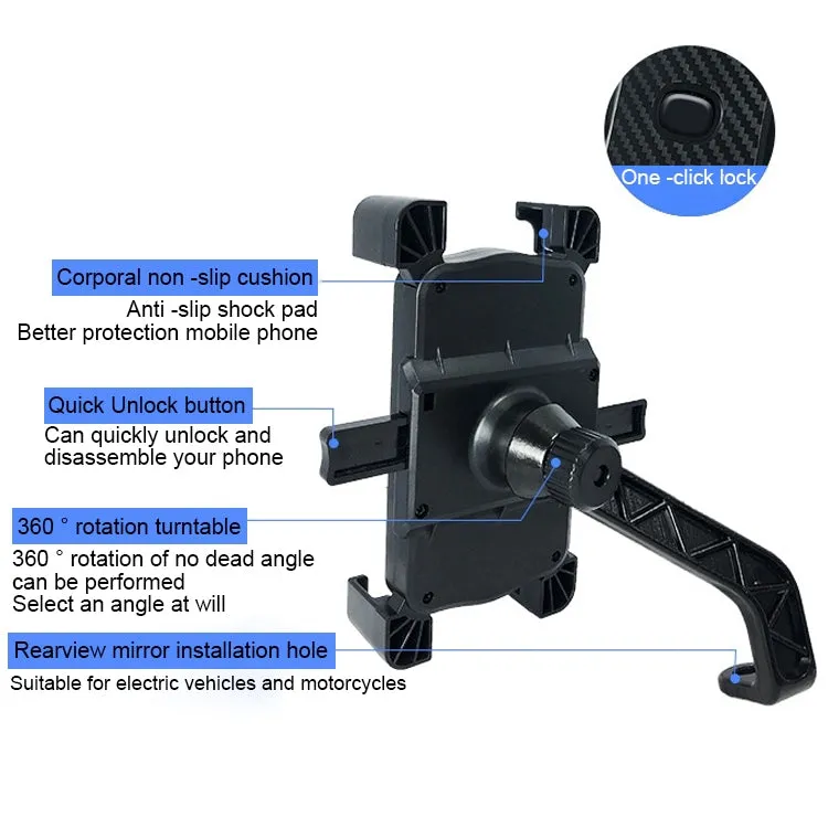 Mobile Phone Holder Navigation Bicycle Holder, Mirror Base Model