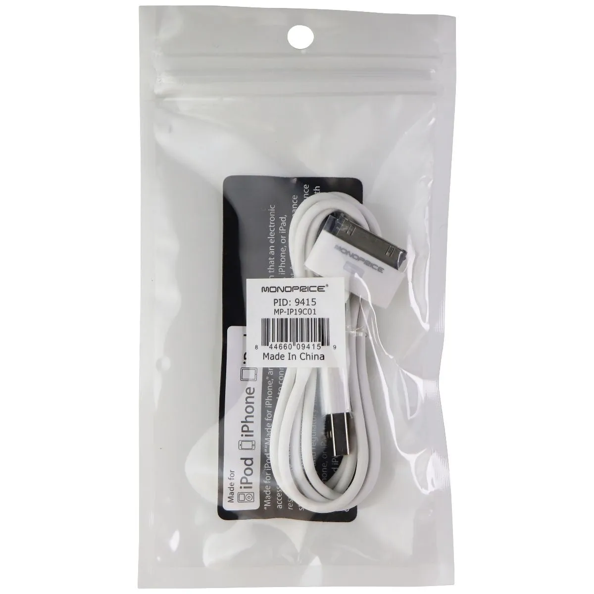 Monoprice (3-Ft) 30-Pin to USB MFi Cable for Older Gen iPod/iPad/iPhone - White