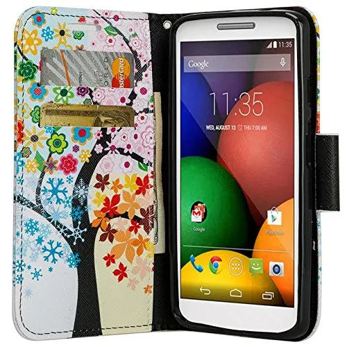 Motorola Droid Turbo 2 Case | Moto X Force Case | Kinzie Bounce Case, Wrist Strap Pu Leather Magnetic Fold[Kickstand] Wallet Case with ID & Card Slots - Four Seasons Tree