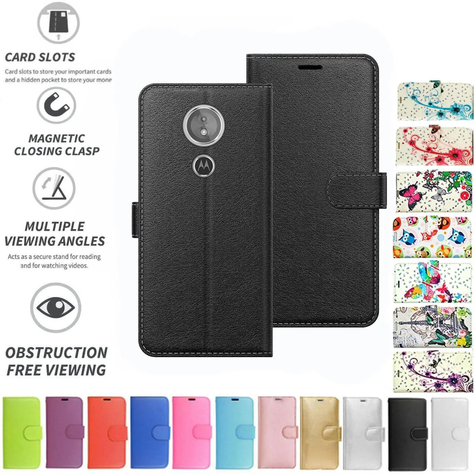 Motorola Moto E5 Moto G6 Play Flip Folio Book Wallet Case