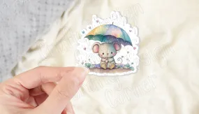 Mouse and Umbrella STICKER, Cute Mouse sticker, Cute Mouse with Rainbow brella sticker, Holographic option, Grey Mouse Sticker