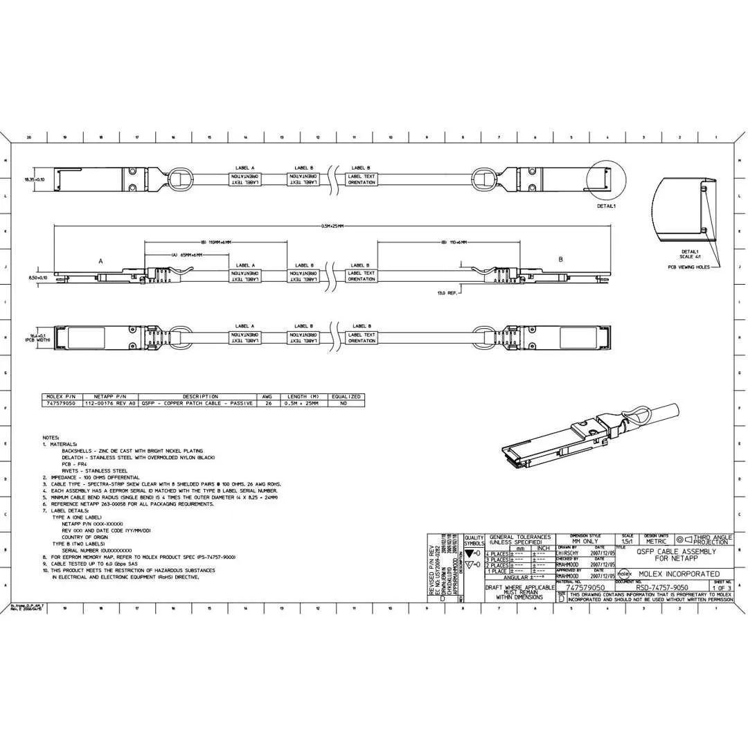 NetApp NO_FRU_Mellanox_MFS1S00-H005E_5m - 5m Data Cable with Plug QSFP56/QSFP56 | NO_FRU_Mellanox_MFS1S00-H005E_