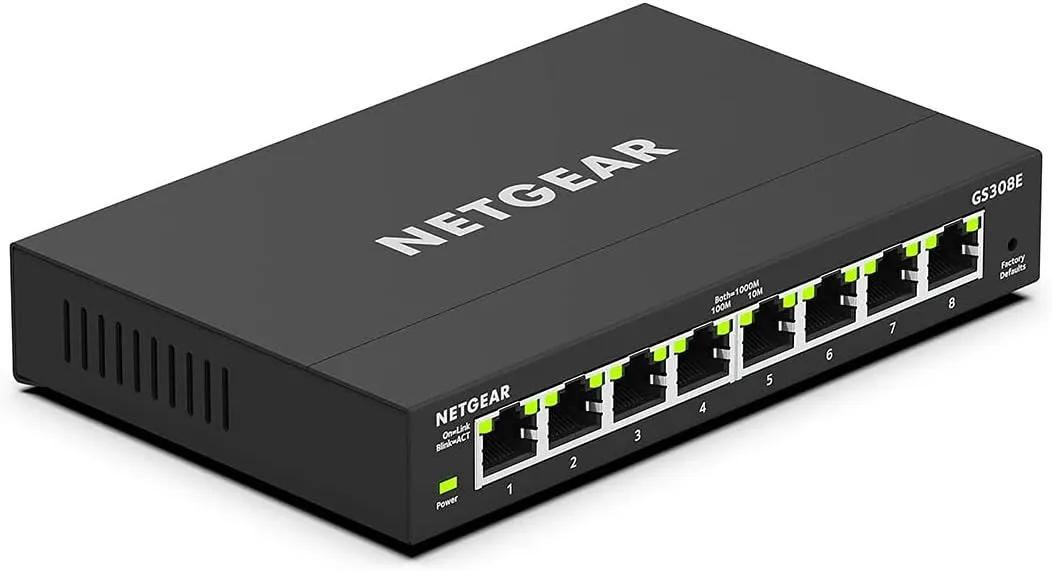 NETGEAR 8-Port Gigabit Ethernet Plus Switch (GS308E), Desktop/Wall Mount, Home/Office Network Hub, Silent Operation