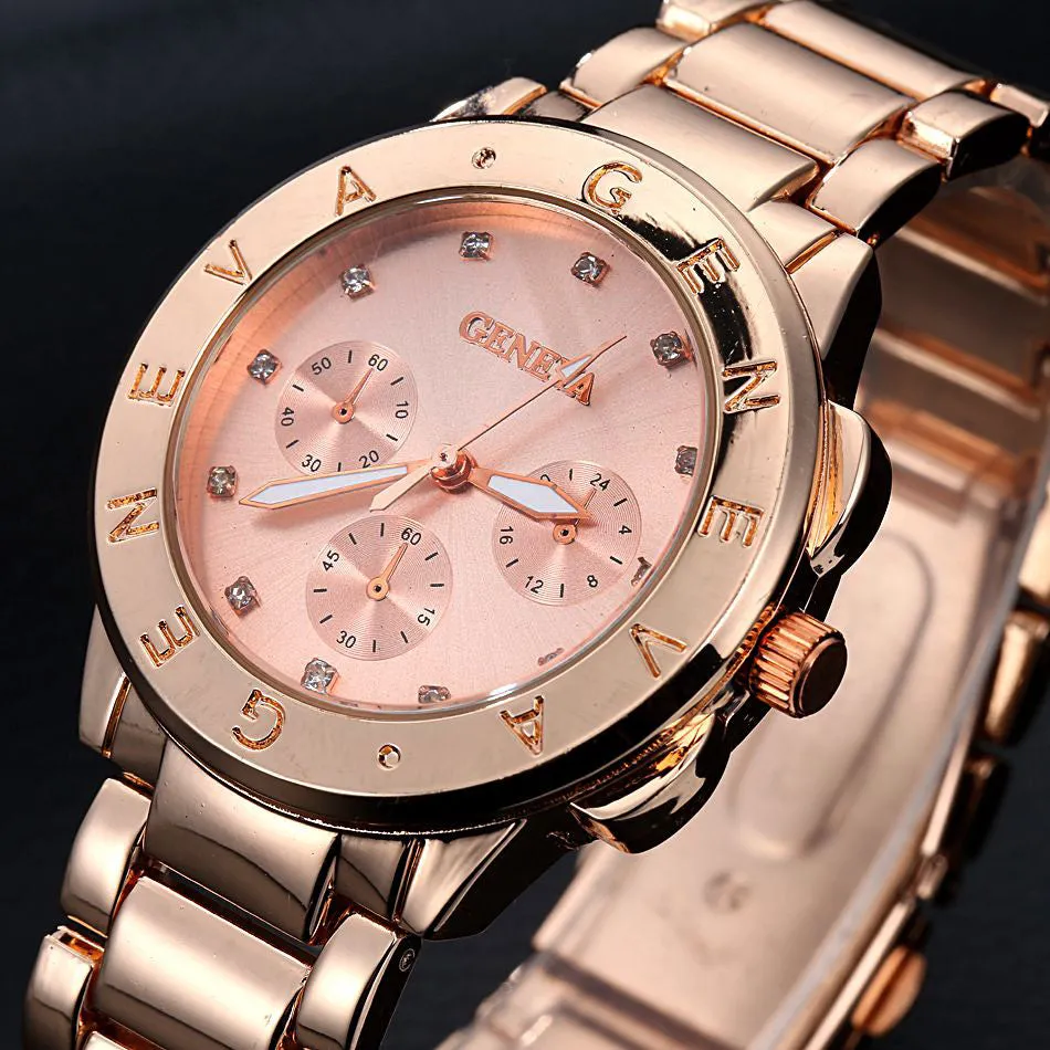 New Arrive Gold Geneva Brand Steel Alloy Women Men Wristwatch Bracelet Fashion Casual Sport Luxury Dress Business Watch