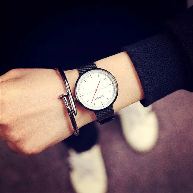 New Fashion Silver Plated Stainless Steel Quartz Wrist Watch Man Women Wristwatches For Lovers Couple Watch