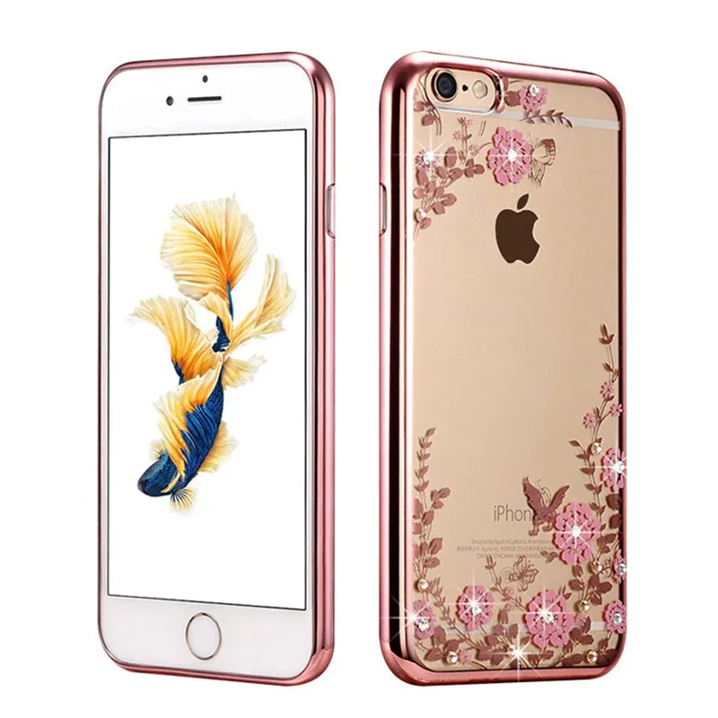 New Rhinestones Transparent Soft TPU Plating Case For iPhone 5s cases 6 5 6s 6 Plus for iPhone 7 Case plus Clear Cover