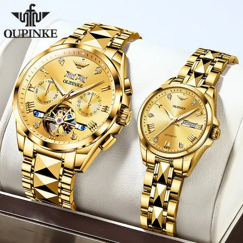 Oupinke Brand Luxury Couple Watches Luminous Waterproof Sapphire