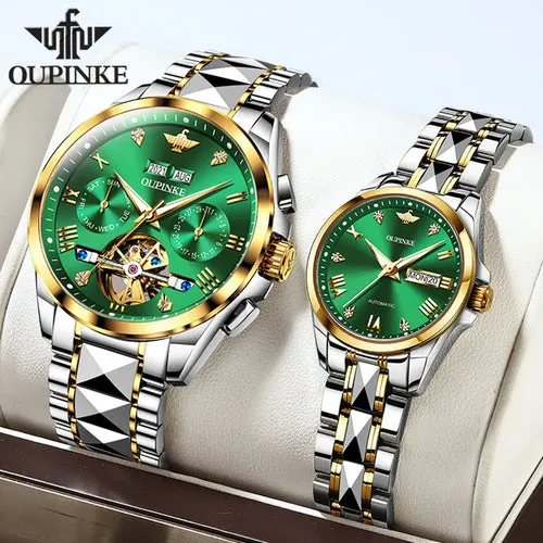 Oupinke Brand Luxury Couple Watches Luminous Waterproof Sapphire