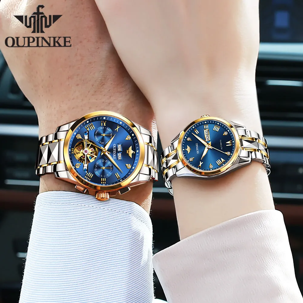 Oupinke Brand Luxury Couple Watches Luminous Waterproof Sapphire