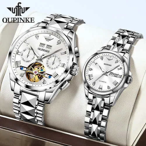 Oupinke Brand Luxury Couple Watches Luminous Waterproof Sapphire