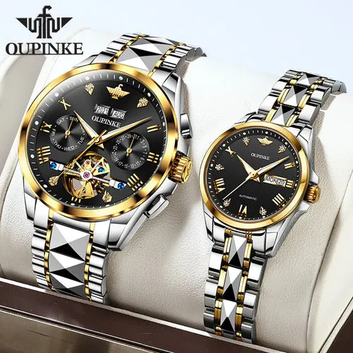 Oupinke Brand Luxury Couple Watches Luminous Waterproof Sapphire