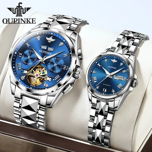 Oupinke Brand Luxury Couple Watches Luminous Waterproof Sapphire