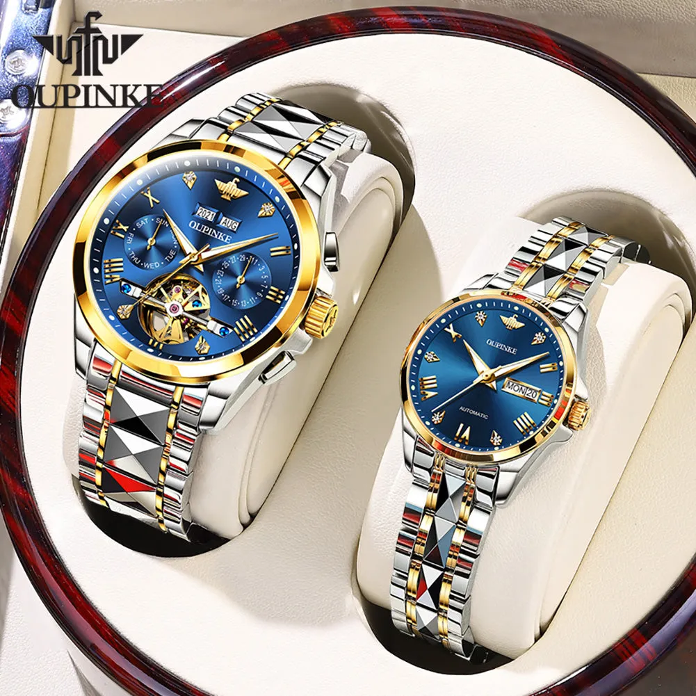 Oupinke Brand Luxury Couple Watches Luminous Waterproof Sapphire