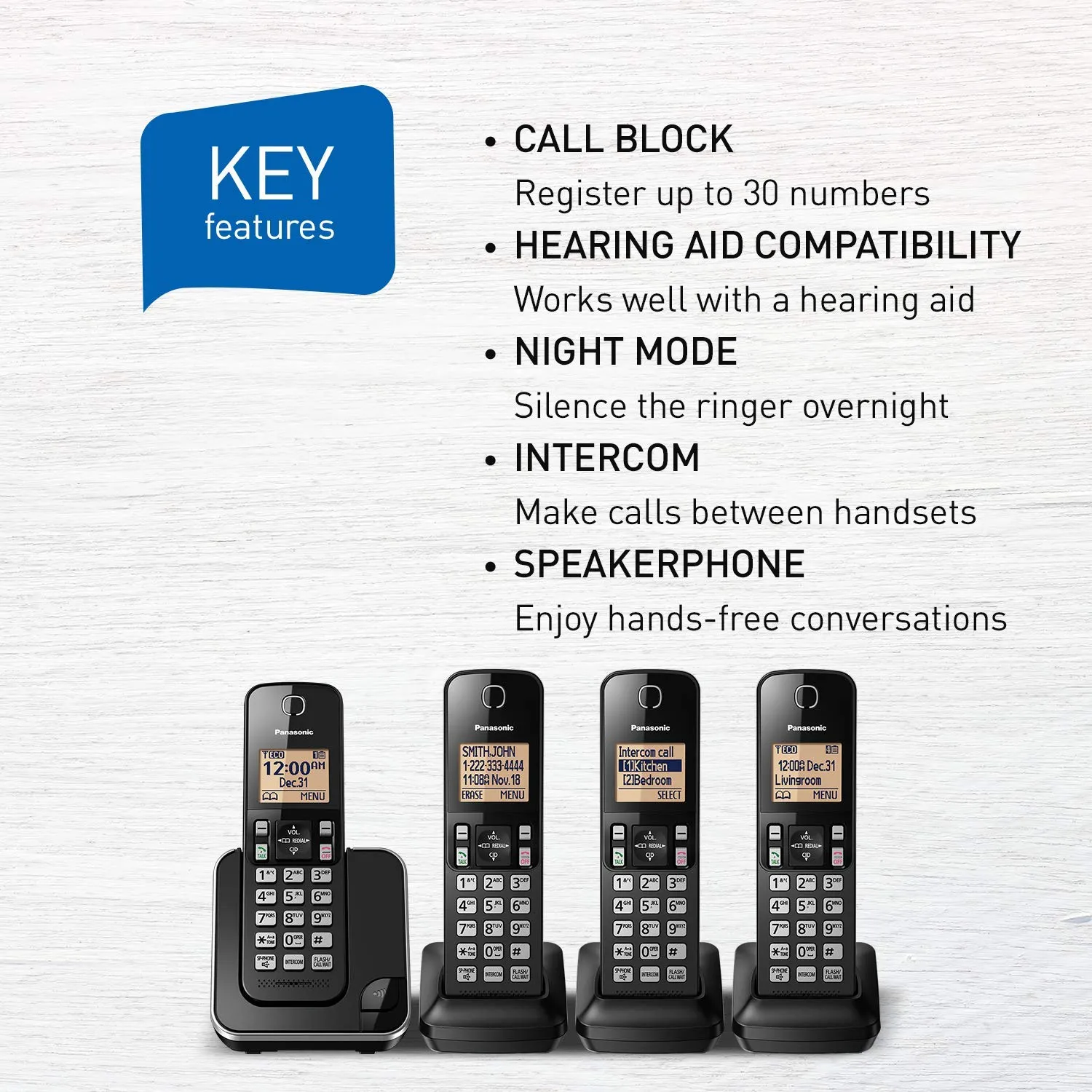 Panasonic DECT 6.0 Expandable Cordless Phone with Call Block.