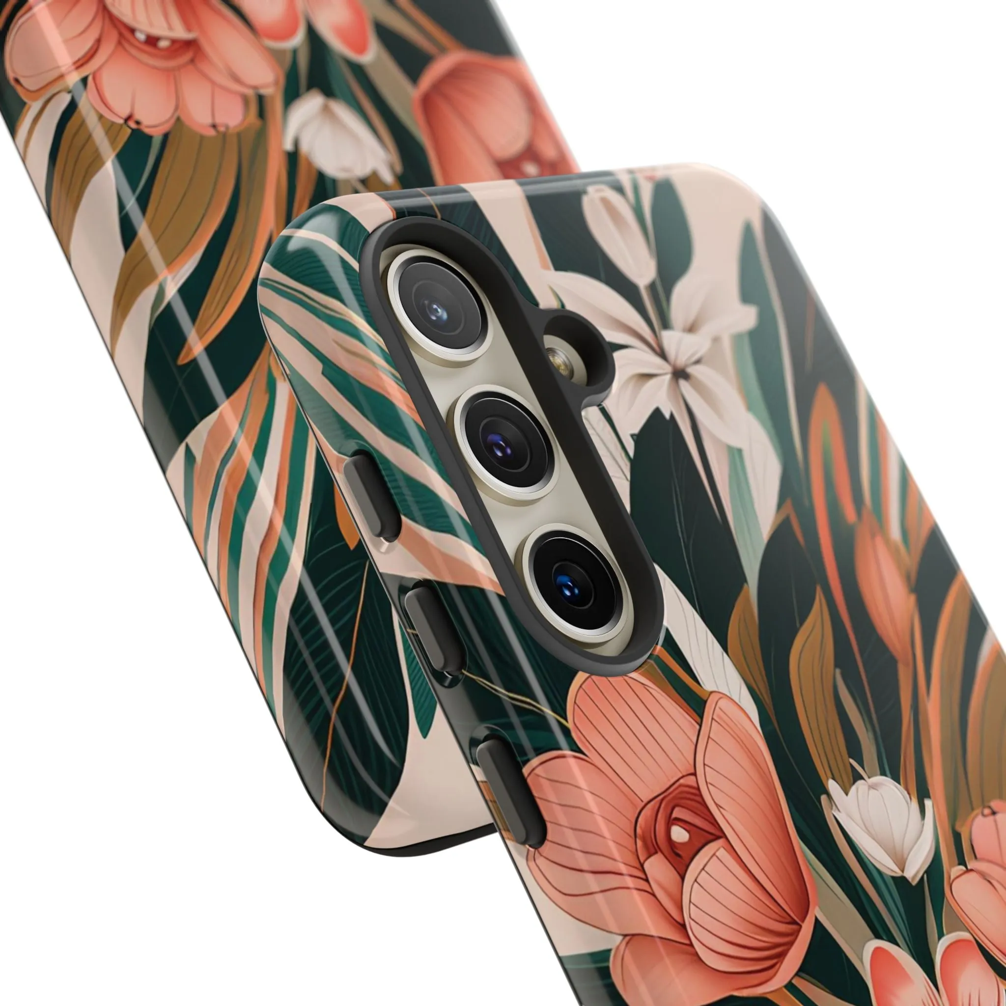 Peach Art Deco Flowers, Cell Phone Case - Apple, Samsung or Google Pixel