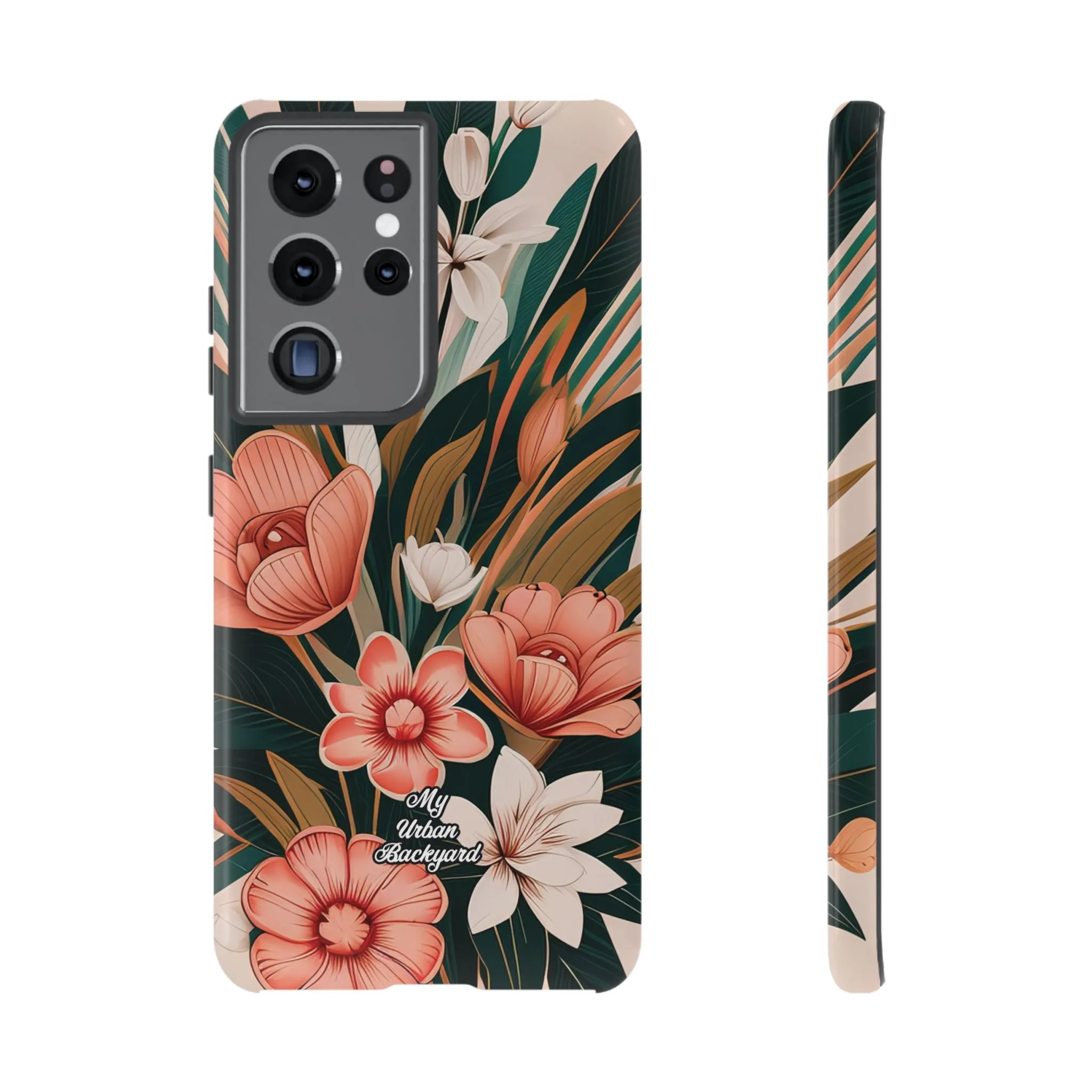 Peach Art Deco Flowers, Cell Phone Case - Apple, Samsung or Google Pixel