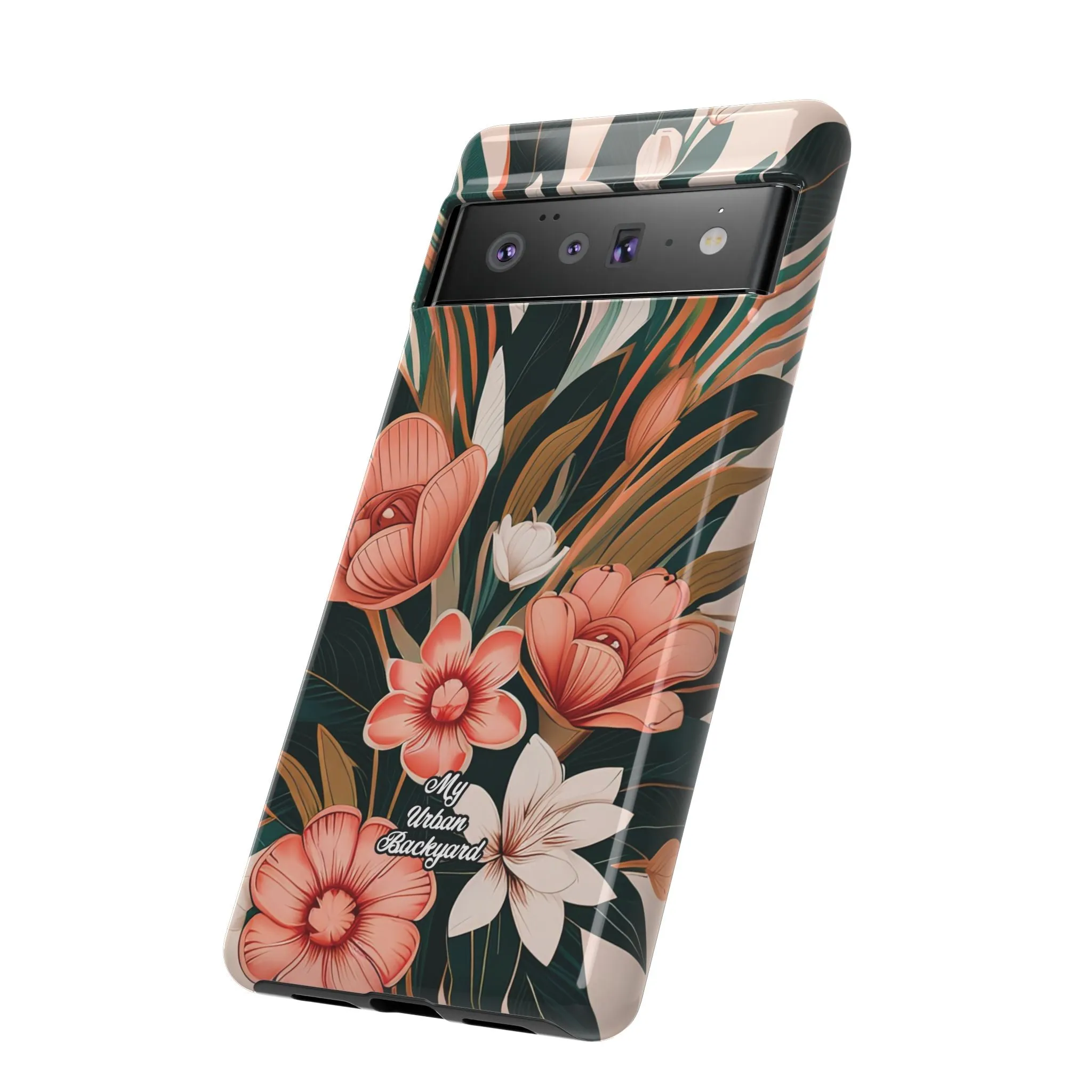 Peach Art Deco Flowers, Cell Phone Case - Apple, Samsung or Google Pixel