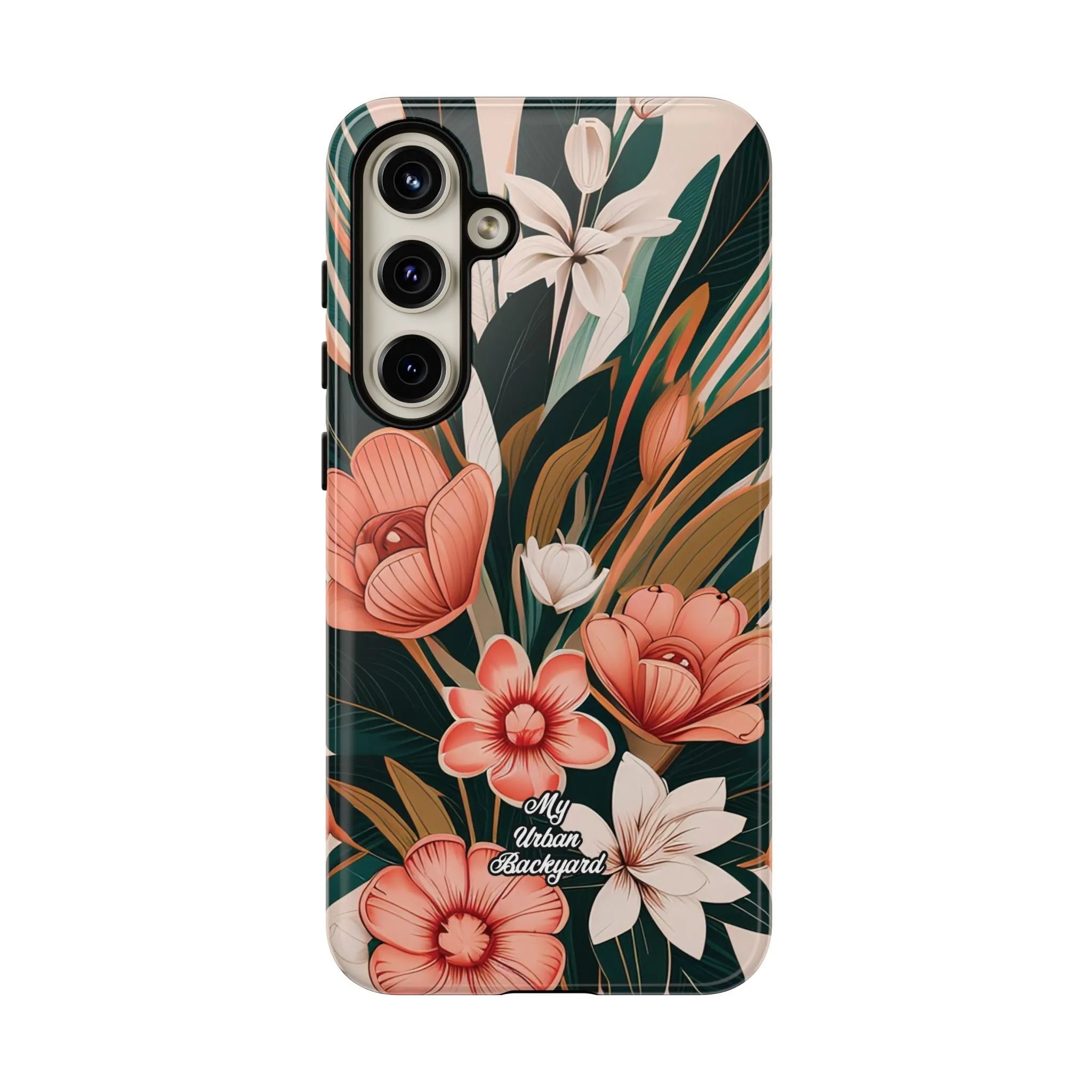 Peach Art Deco Flowers, Cell Phone Case - Apple, Samsung or Google Pixel