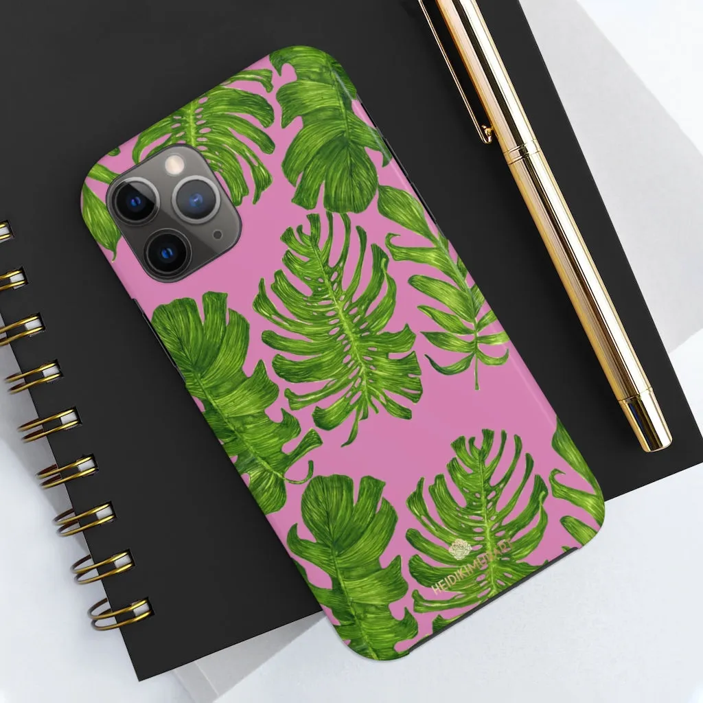 Pink Green Tropical Leaf iPhone Case, Hawaiian Case Mate Tough Samsung Galaxy Phone Cases