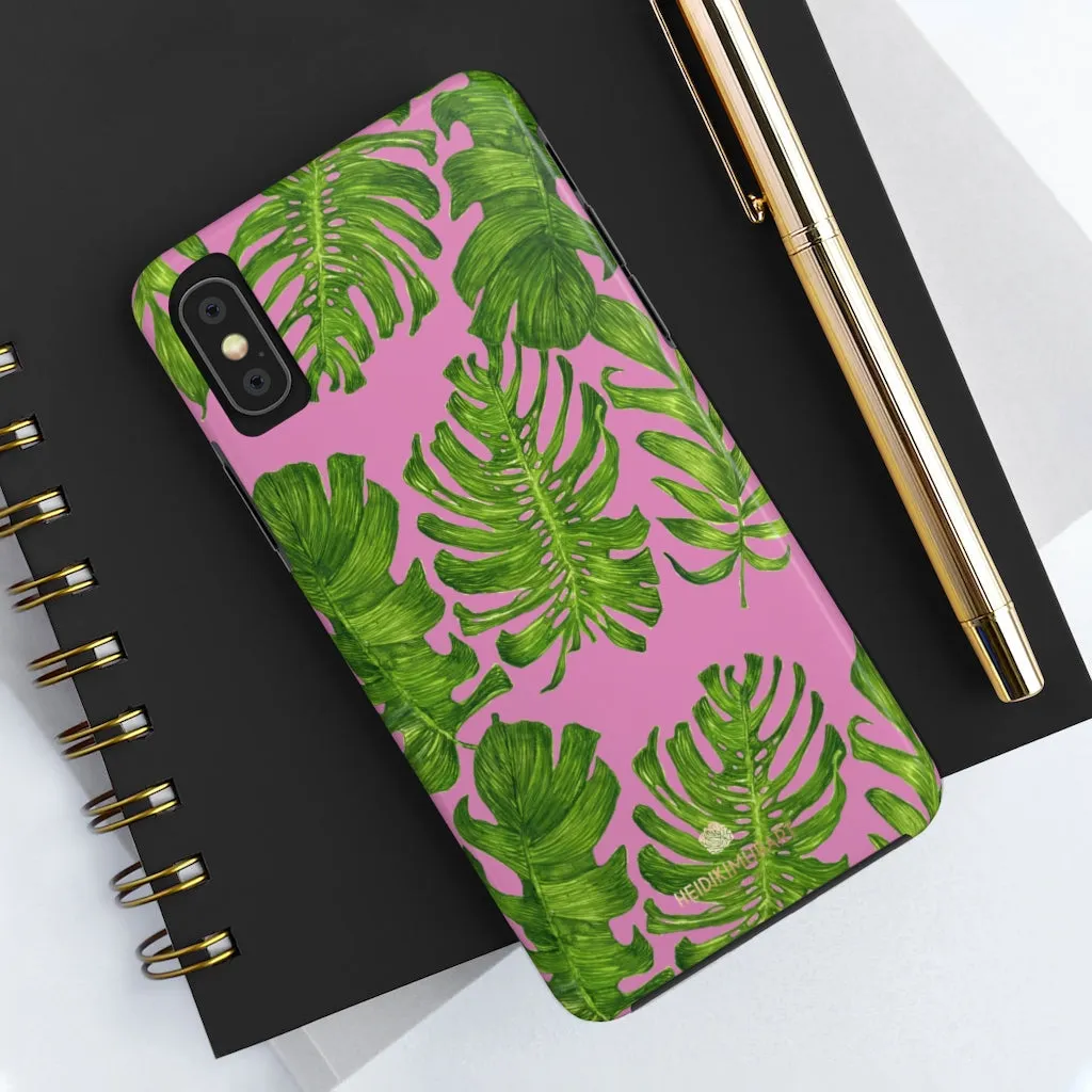 Pink Green Tropical Leaf iPhone Case, Hawaiian Case Mate Tough Samsung Galaxy Phone Cases