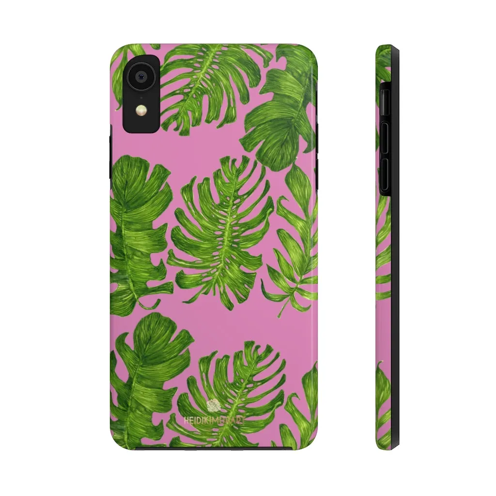 Pink Green Tropical Leaf iPhone Case, Hawaiian Case Mate Tough Samsung Galaxy Phone Cases