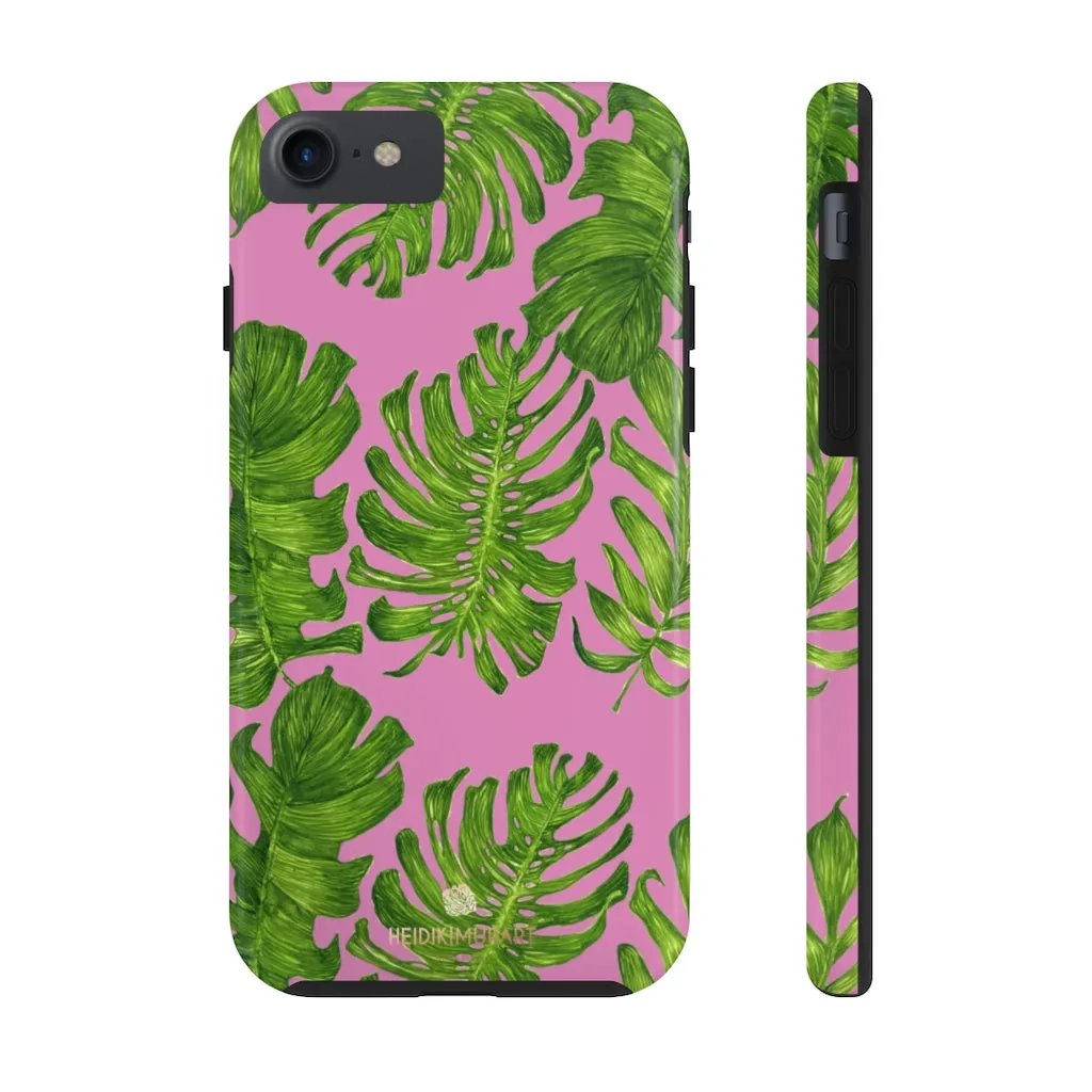 Pink Green Tropical Leaf iPhone Case, Hawaiian Case Mate Tough Samsung Galaxy Phone Cases