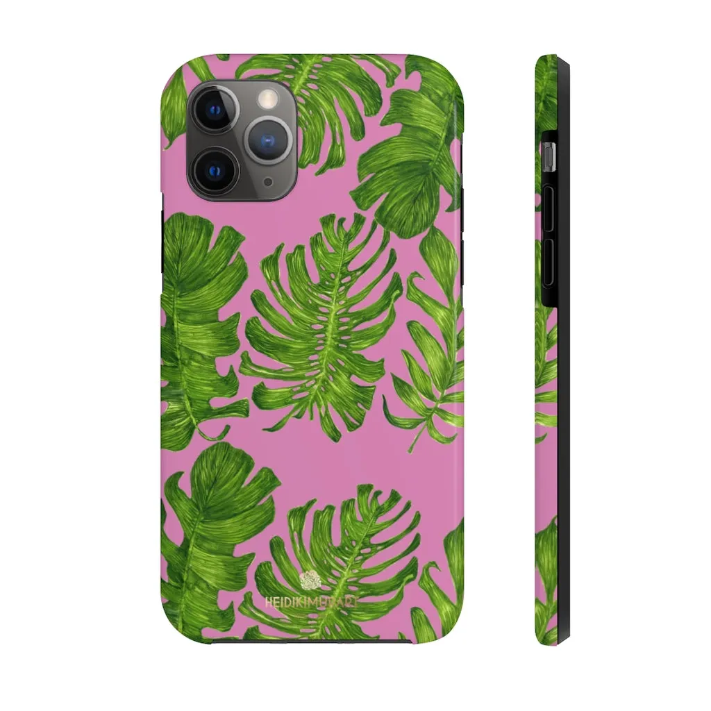 Pink Green Tropical Leaf iPhone Case, Hawaiian Case Mate Tough Samsung Galaxy Phone Cases