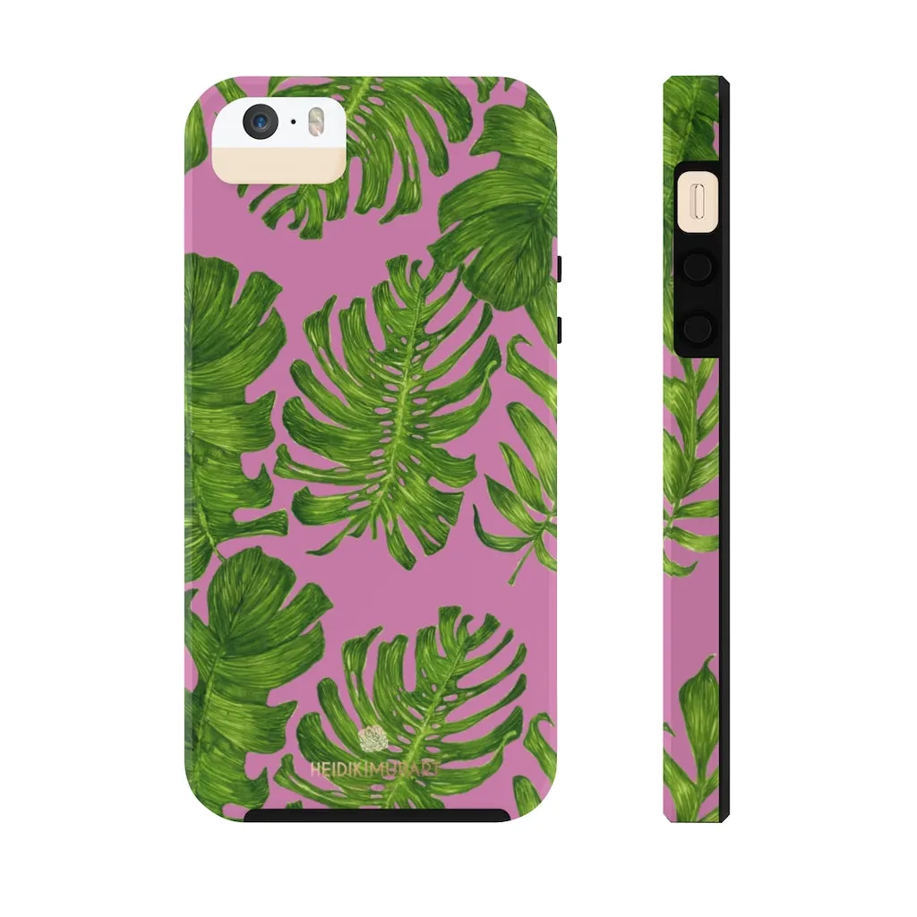 Pink Green Tropical Leaf iPhone Case, Hawaiian Case Mate Tough Samsung Galaxy Phone Cases