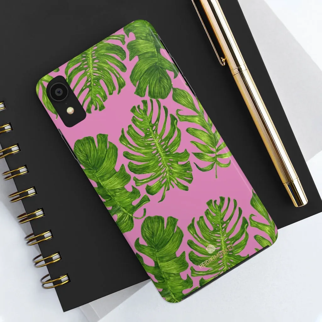 Pink Green Tropical Leaf iPhone Case, Hawaiian Case Mate Tough Samsung Galaxy Phone Cases