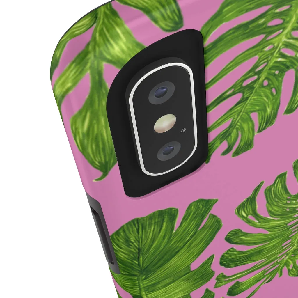 Pink Green Tropical Leaf iPhone Case, Hawaiian Case Mate Tough Samsung Galaxy Phone Cases