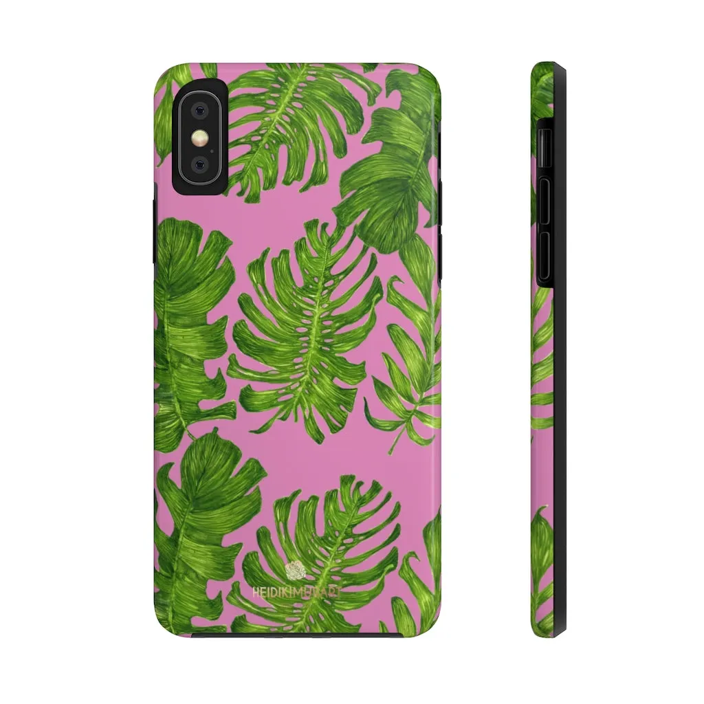 Pink Green Tropical Leaf iPhone Case, Hawaiian Case Mate Tough Samsung Galaxy Phone Cases