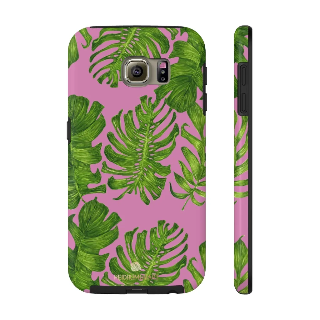 Pink Green Tropical Leaf iPhone Case, Hawaiian Case Mate Tough Samsung Galaxy Phone Cases