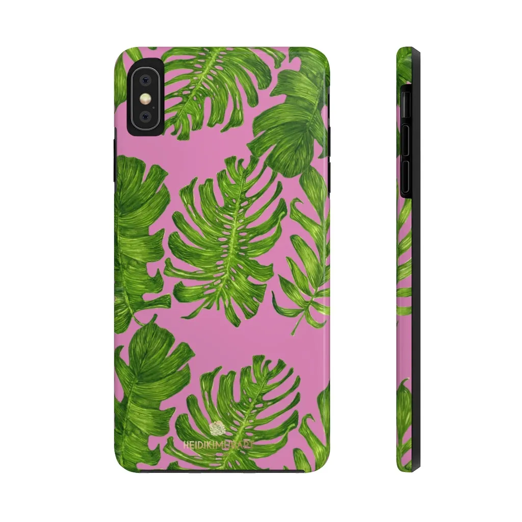 Pink Green Tropical Leaf iPhone Case, Hawaiian Case Mate Tough Samsung Galaxy Phone Cases