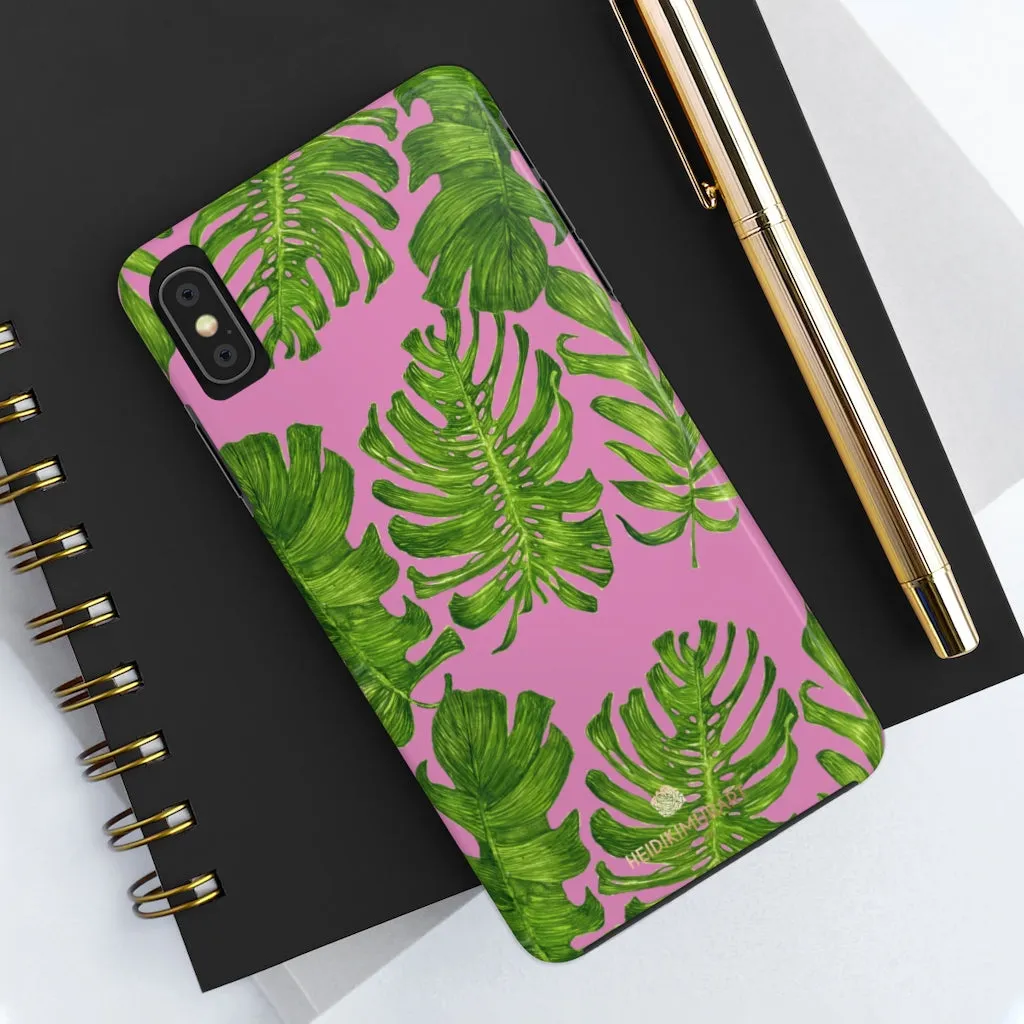 Pink Green Tropical Leaf iPhone Case, Hawaiian Case Mate Tough Samsung Galaxy Phone Cases