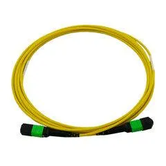 Plenum 24 Strand MTP (MPO) Fiber Optic Patch Cable, OS2 9/125 Singlemode, Yellow Jacket, Green Connector, 100 Gbps, 10 meter (33 foot)