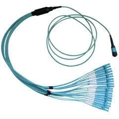 Plenum Fiber Optic Cable, 40 Gigabit Ethernet QSFP 40GBase-SR4 to MTP(MPO)/LC (4 Duplex LC) 24 inch Breakout Cable, OM4, 50/125, 15 meter